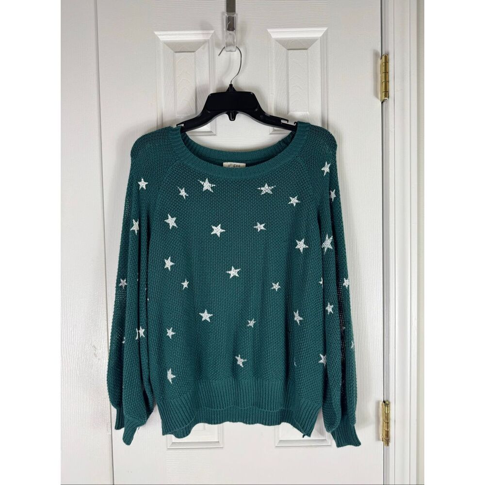 Umgee Womens Green Knit Star Sweater Size Small